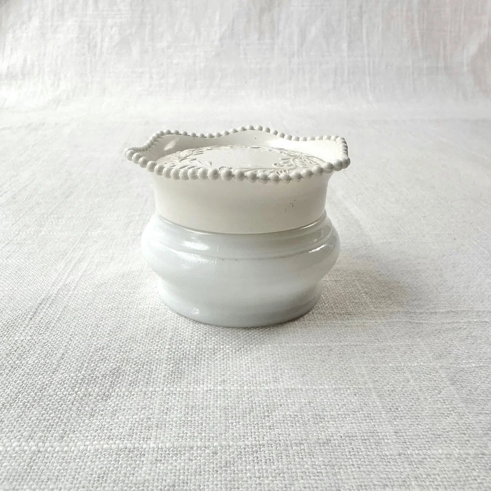 Vintage Avon To A Wild Rose Cream Sachet Milk Glass Jar White Floral Lid 2in